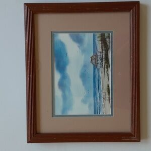 Framed Watercolor Print BEACH COTTAGE #1404 Signed Dennis Lighthart 11.25x9.25"